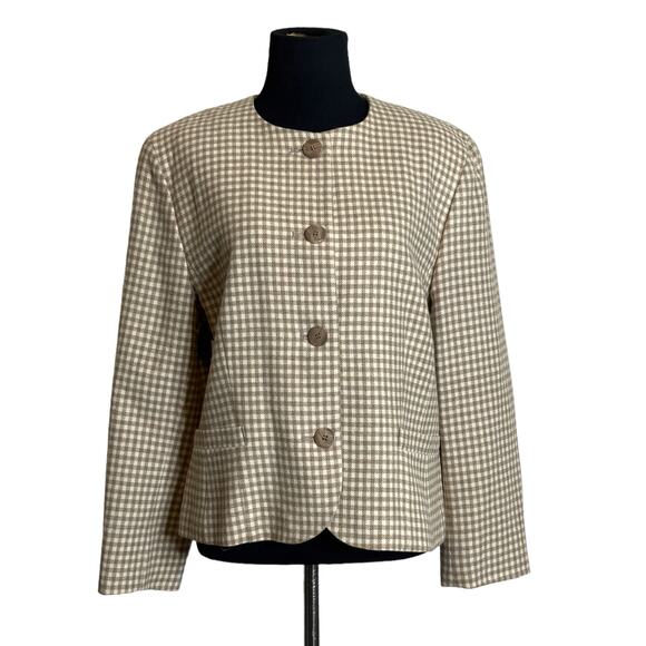 Pendleton vintage beige gingham wool button blazer size P14 - Picture 9 of 10